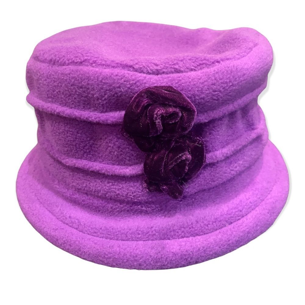 VINTAGE MARI ANNE  Bucket Hat Lined Velvet Flowers Accent Warm Purple Irish
